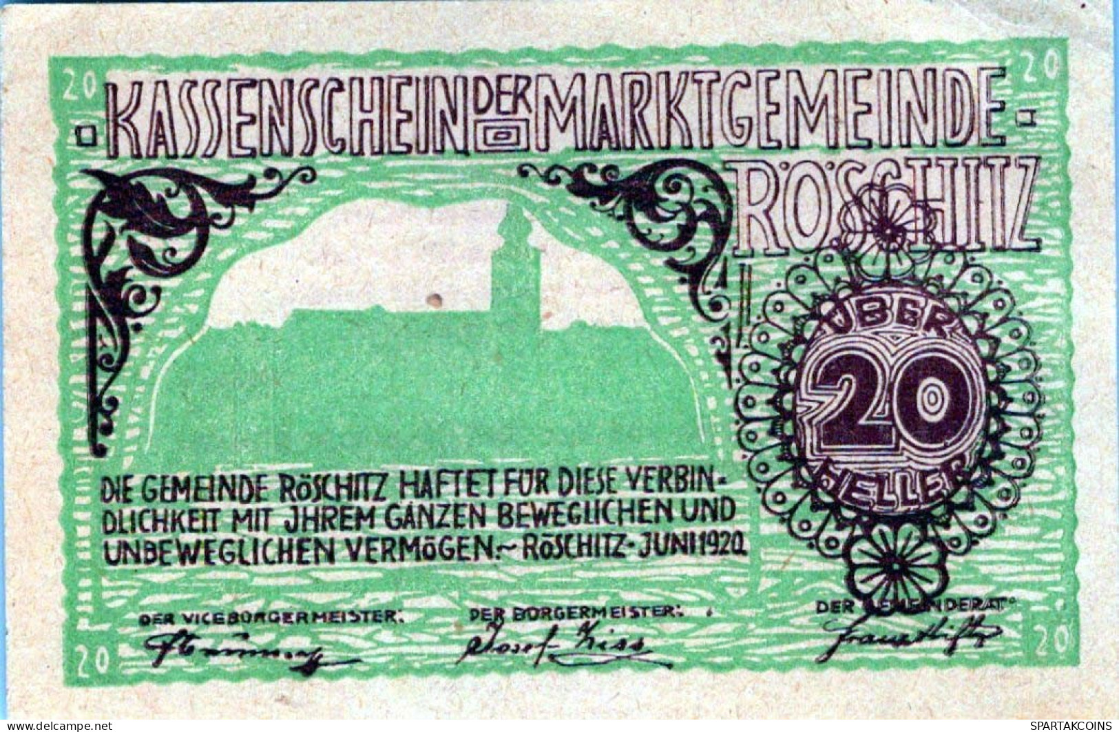 20 HELLER 1920 Stadt RoSCHITZ Niedrigeren Österreich Notgeld Banknote #PD952 - [11] Emissions Locales