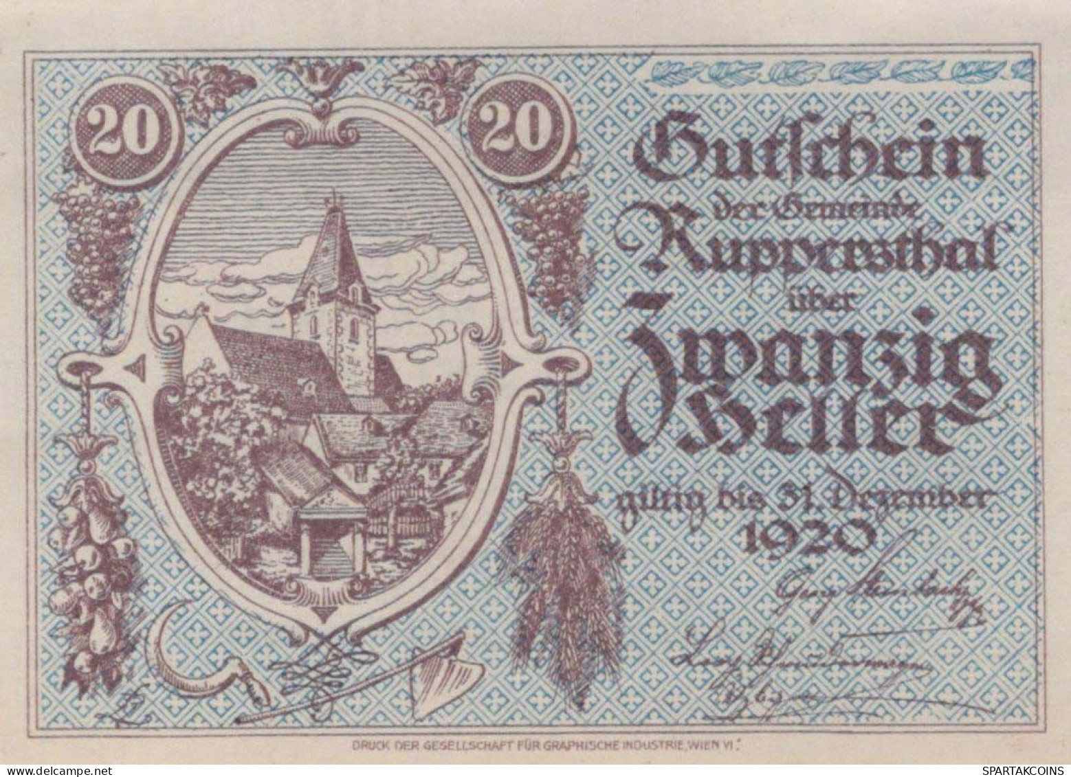 20 HELLER 1920 Stadt ROberenSTHAL Niedrigeren Österreich Notgeld #PD992 - [11] Local Banknote Issues