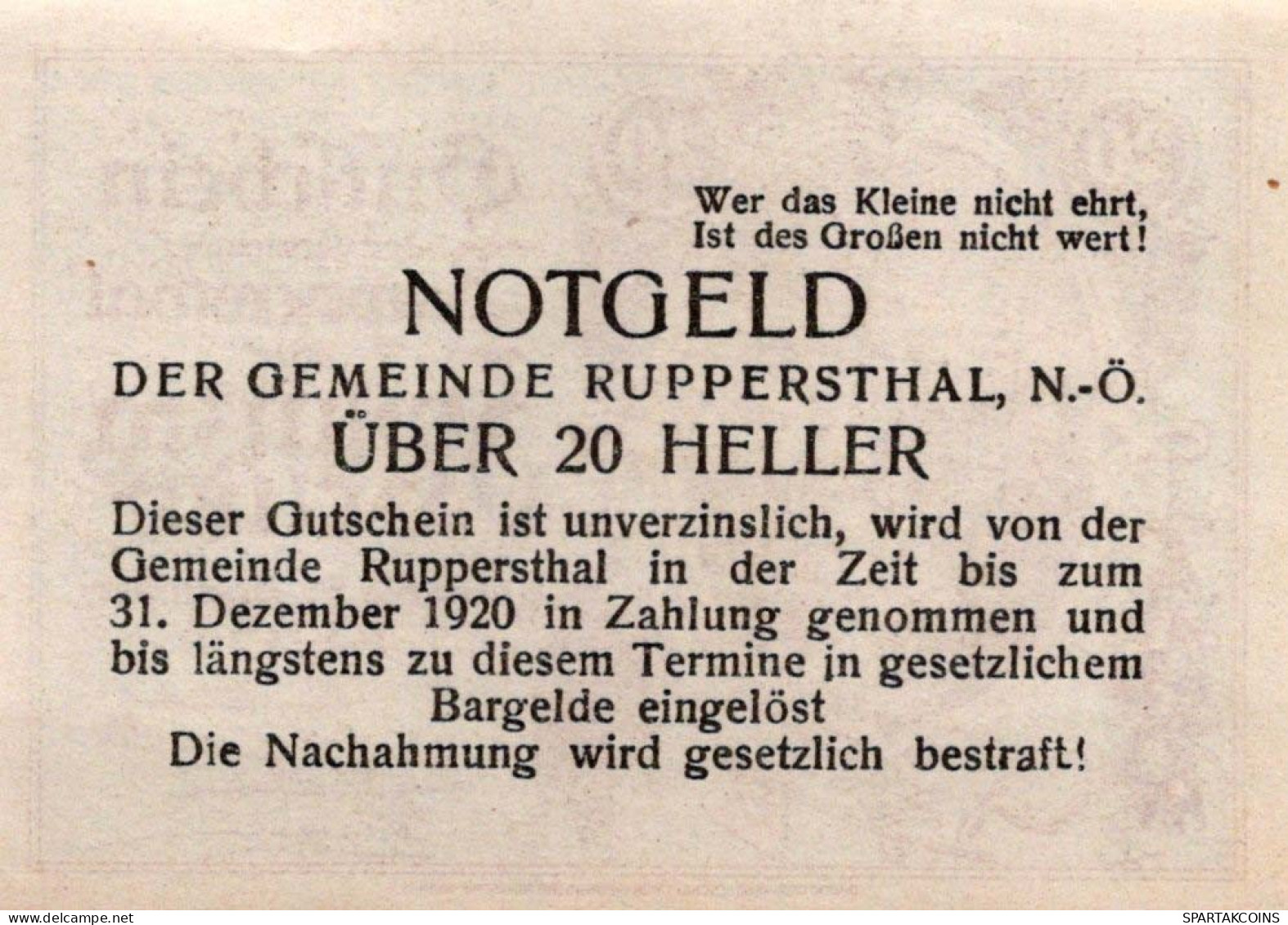 20 HELLER 1920 Stadt ROberenSTHAL Niedrigeren Österreich Notgeld #PD992 - [11] Local Banknote Issues