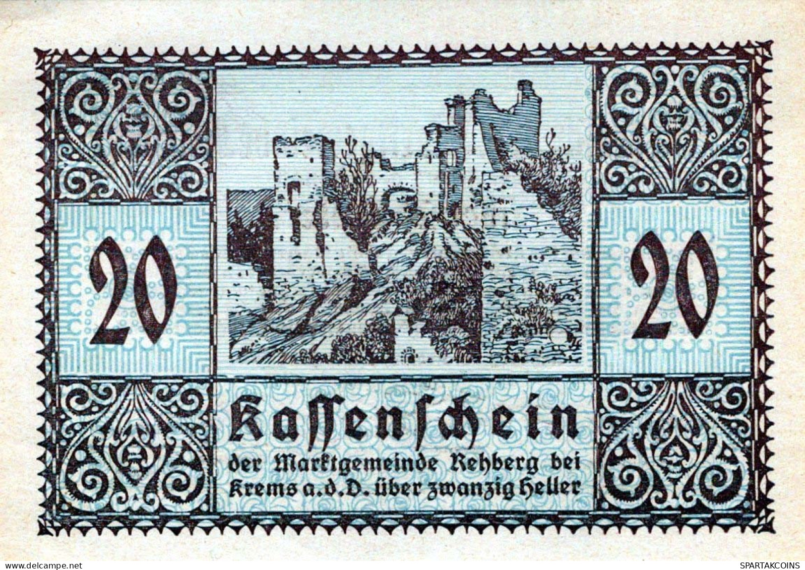 20 HELLER 1920 Stadt REHBERG BEI KREMS AN DER DONAU Niedrigeren Österreich Notgeld Papiergeld Banknote #PG800 - [11] Local Banknote Issues