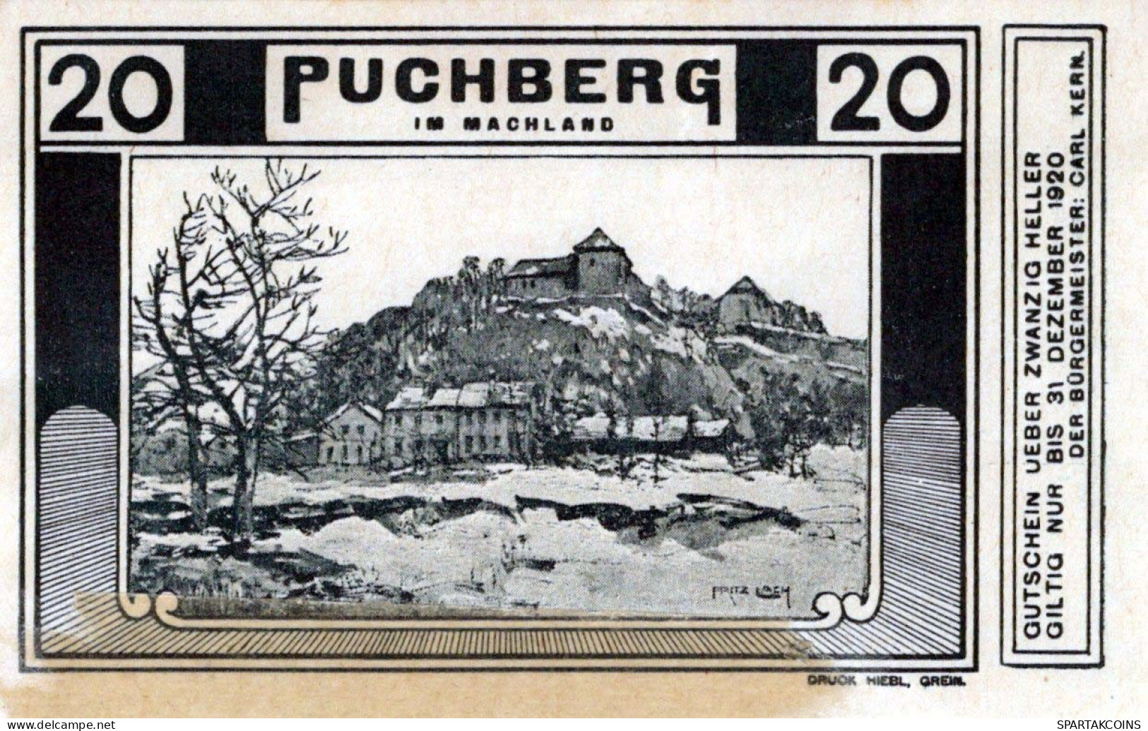 20 HELLER 1920 Stadt PUCHBERG IM MACHLAND Oberösterreich Österreich #PE396 - [11] Local Banknote Issues