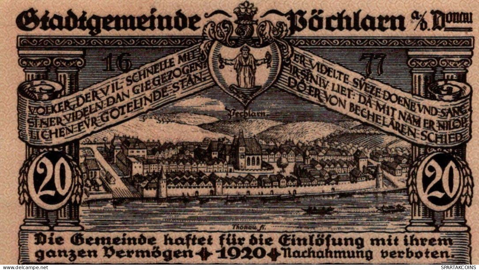 20 HELLER 1920 Stadt PÖCHLARN Niedrigeren Österreich Notgeld Papiergeld Banknote #PG983 - Lokale Ausgaben