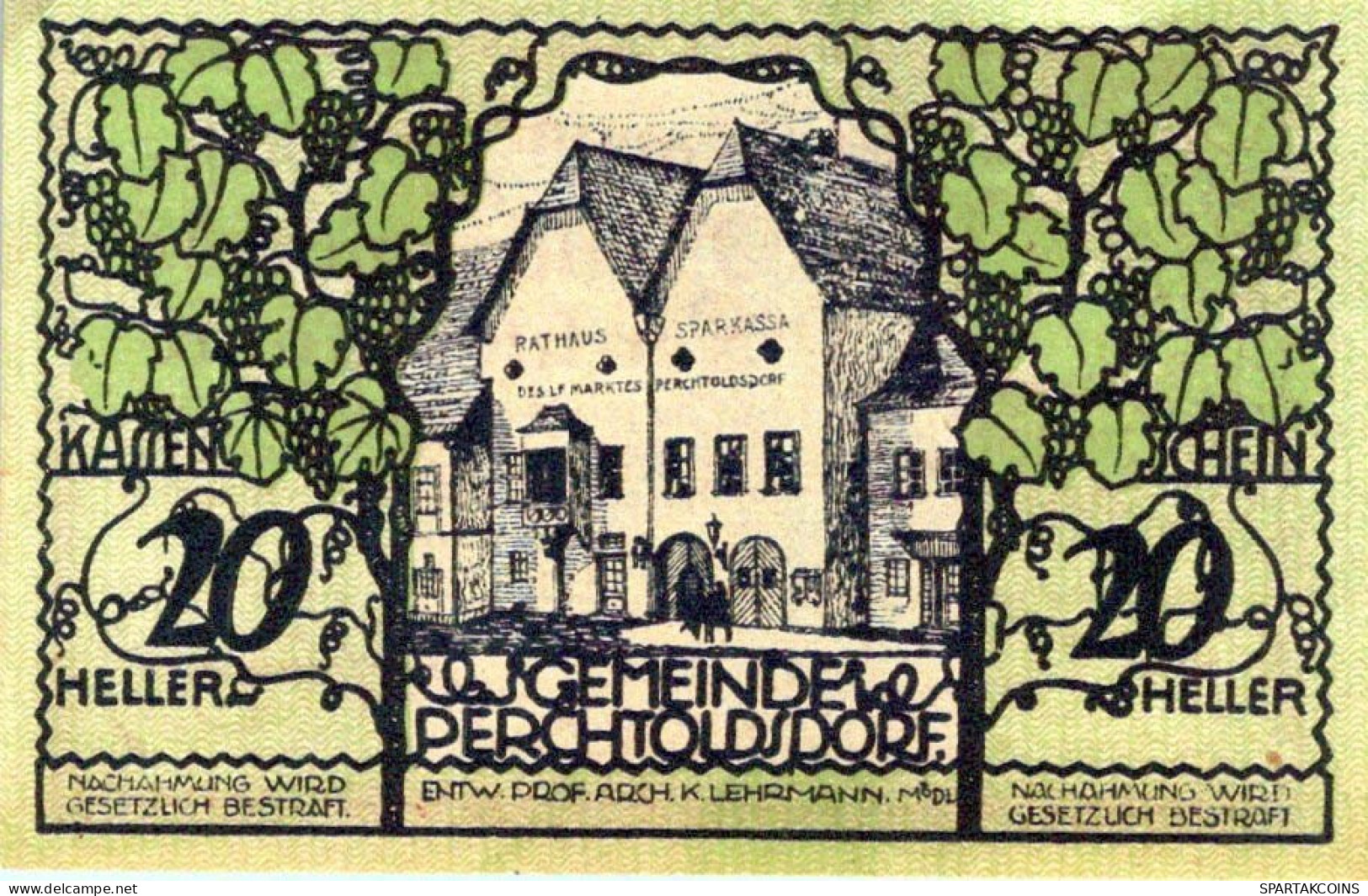 20 HELLER 1920 Stadt PERCHTOLDSDORF Niedrigeren Österreich Notgeld #PE415 - Lokale Ausgaben