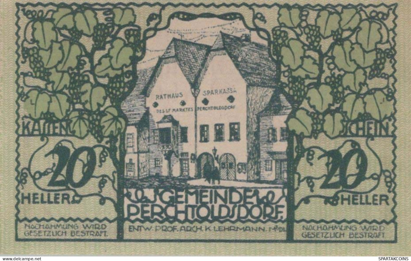 20 HELLER 1920 Stadt PERCHTOLDSDORF Niedrigeren Österreich Notgeld #PE418 - [11] Local Banknote Issues