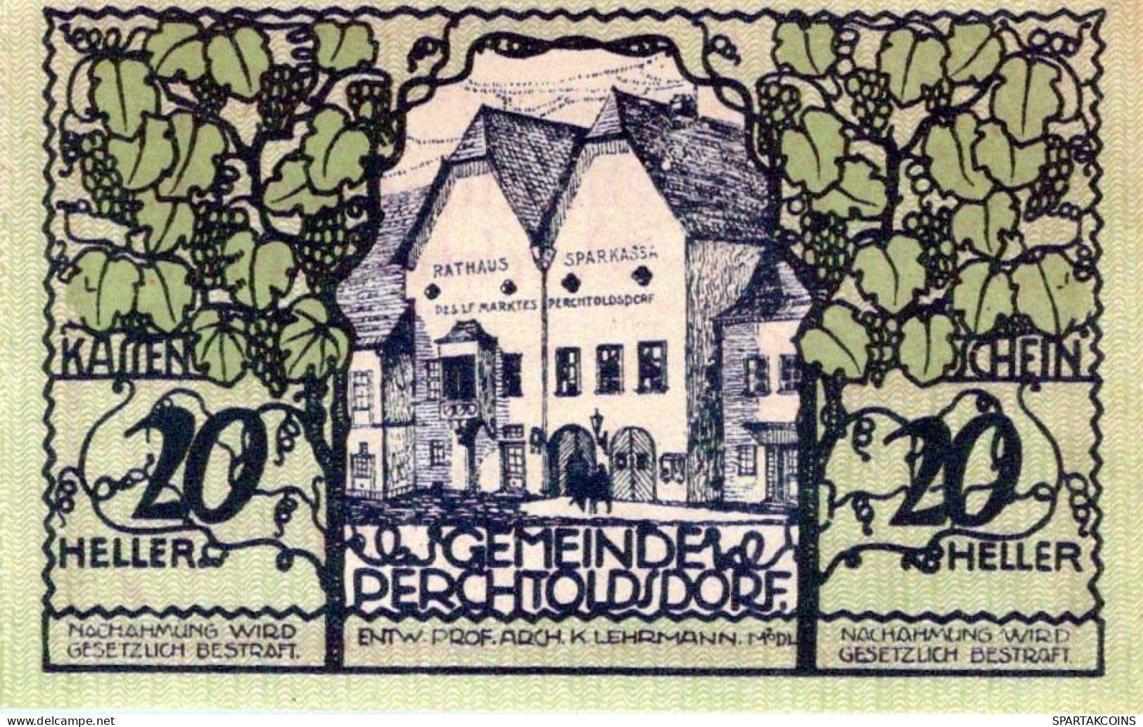 20 HELLER 1920 Stadt PERCHTOLDSDORF Niedrigeren Österreich Notgeld #PE418 - [11] Local Banknote Issues