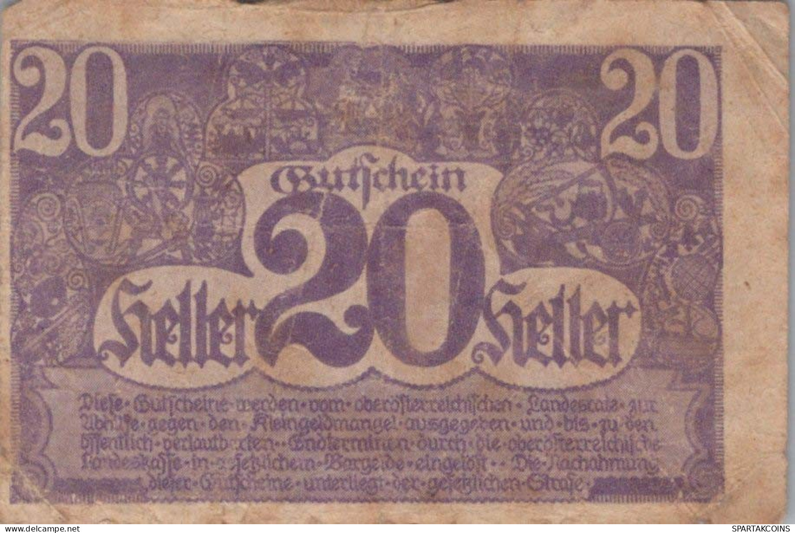 20 HELLER 1920 Stadt Oberösterreich Österreich Notgeld #PI182 - Lokale Ausgaben