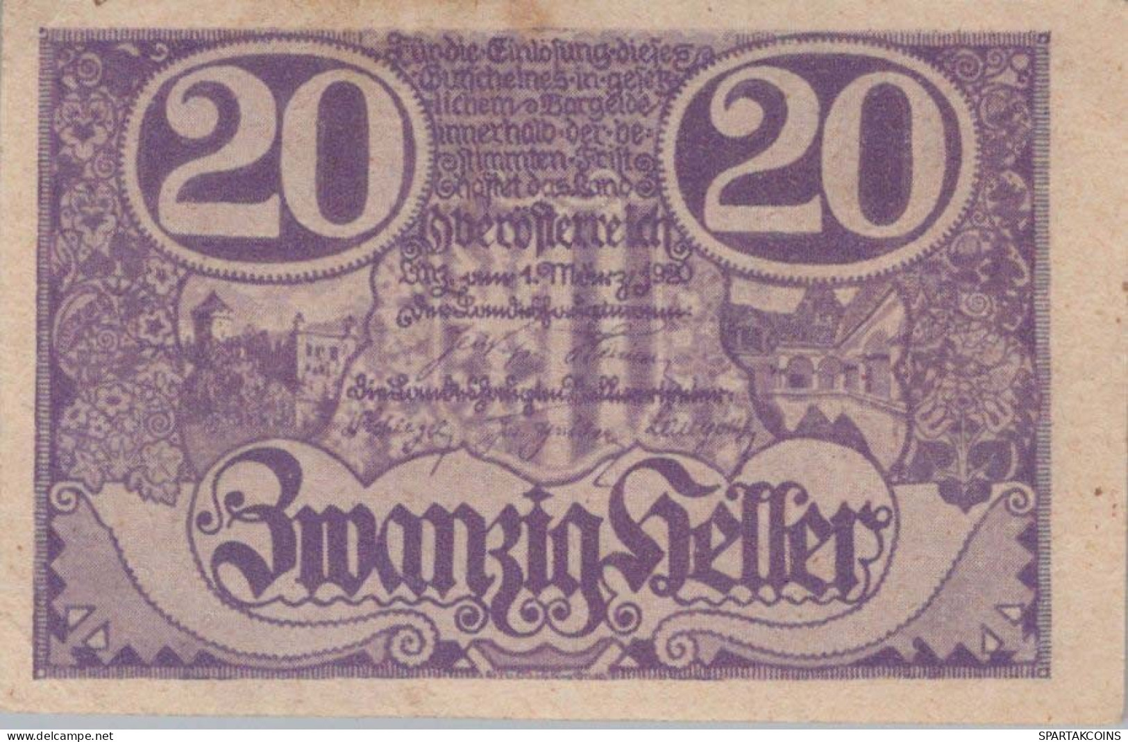 20 Heller 1920 Stadt Oberösterreich Österreich Federal State Of Österreich #PE550 - [11] Emissions Locales