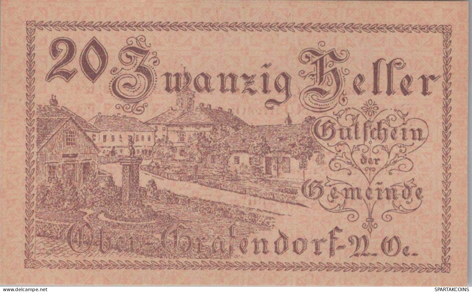 20 HELLER 1920 Stadt OBER-GRAFENDORF Niedrigeren Österreich Notgeld Papiergeld Banknote #PG794 - Lokale Ausgaben