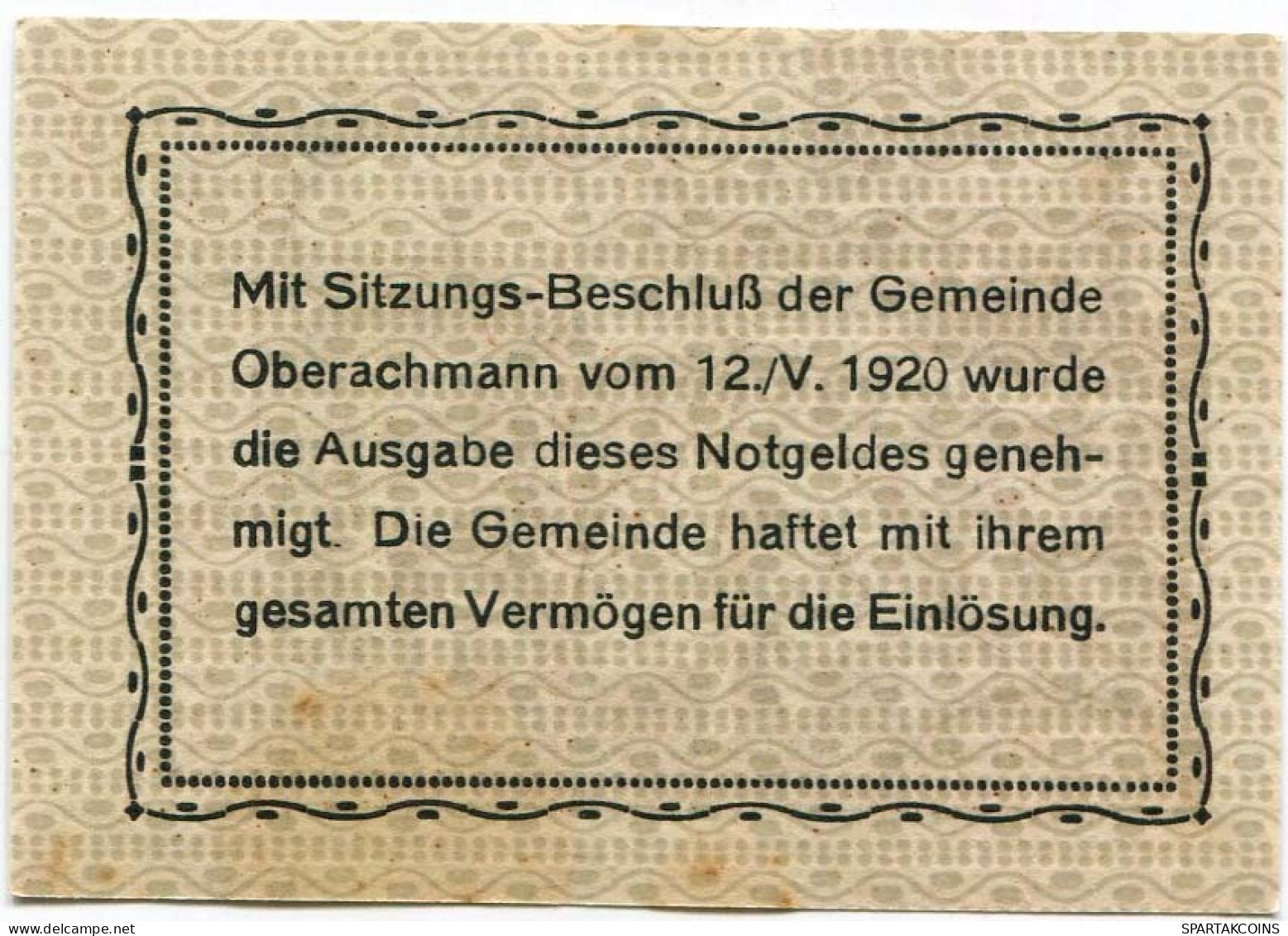 20 HELLER 1920 Stadt OBERACHMANN Oberösterreich Österreich Notgeld Papiergeld Banknote #PL890 - [11] Local Banknote Issues