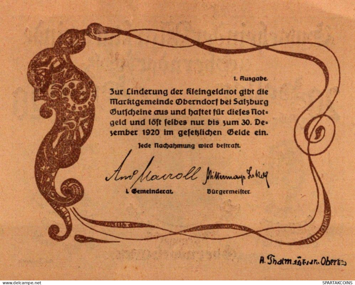20 HELLER 1920 Stadt OBERNDORF AN DER SALZBACH Salzburg Österreich #PE491 - Lokale Ausgaben