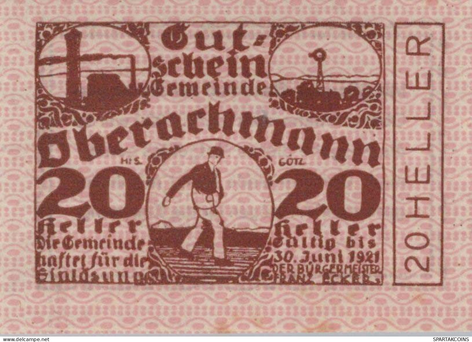 20 HELLER 1920 Stadt OBERACHMANN Oberösterreich Österreich Notgeld #PE547 - Lokale Ausgaben