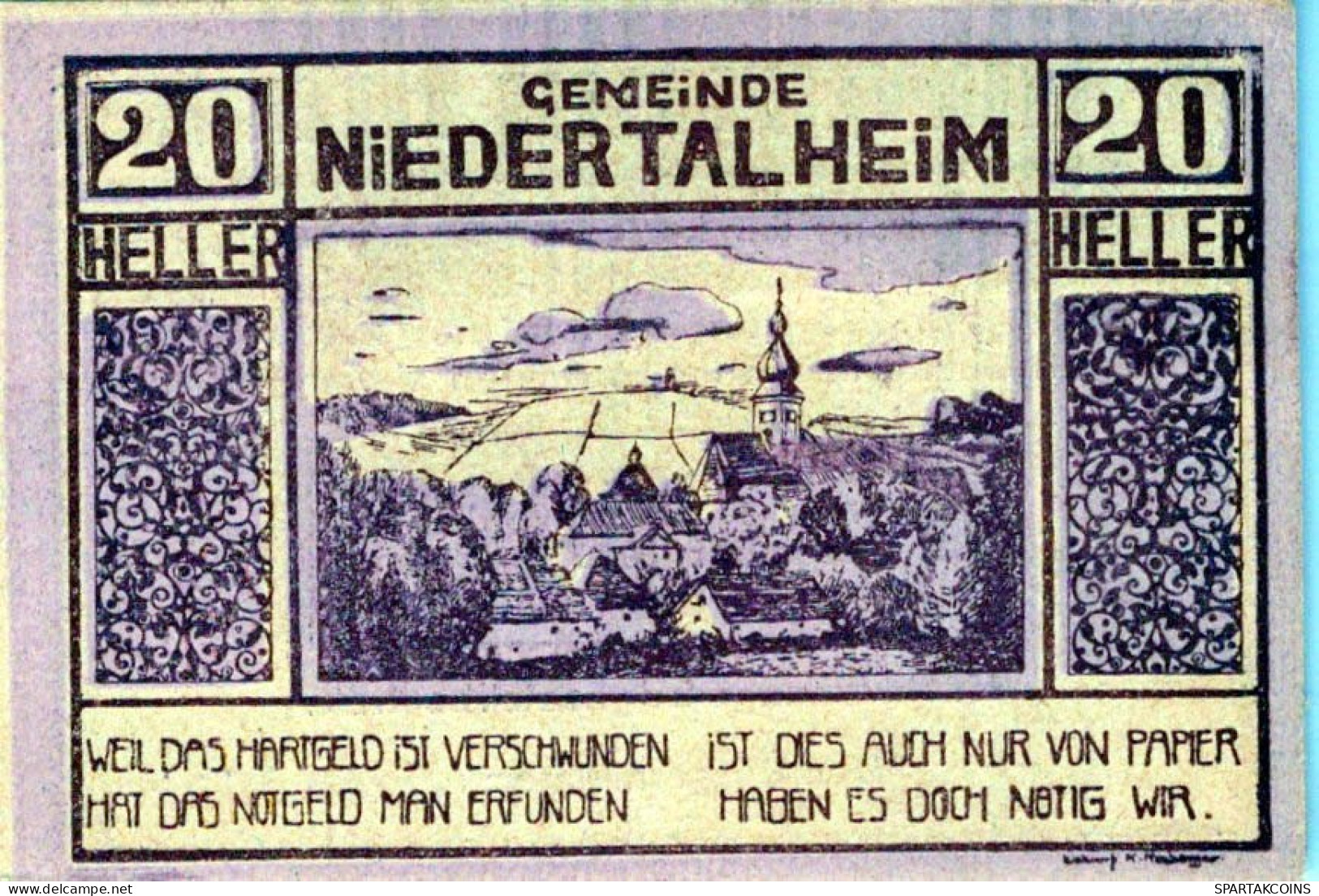 20 HELLER 1920 Stadt NIEDERTALHEIM Oberösterreich Österreich Notgeld #PE482 - [11] Local Banknote Issues