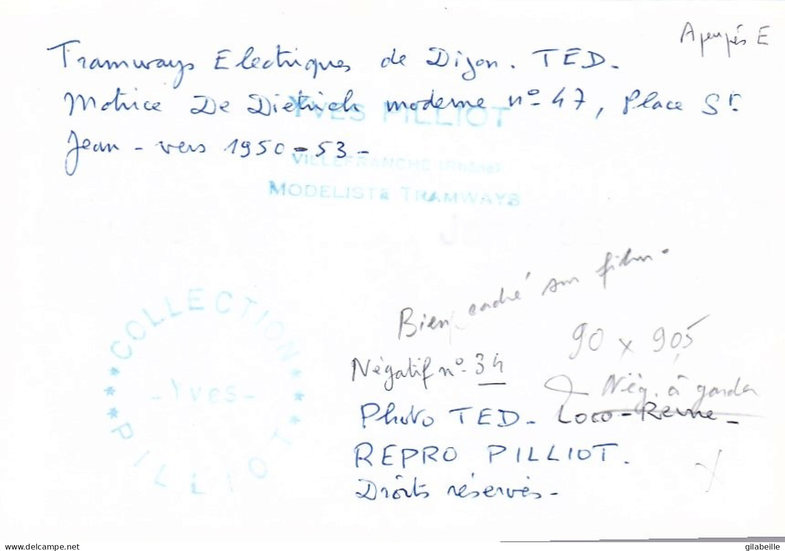 Photo - 21 -  Tramway Electrique De  DIJON -TED - Motrice De Dietrich N°47 - Place St Jean Vers 1950 - Retirage - Zonder Classificatie