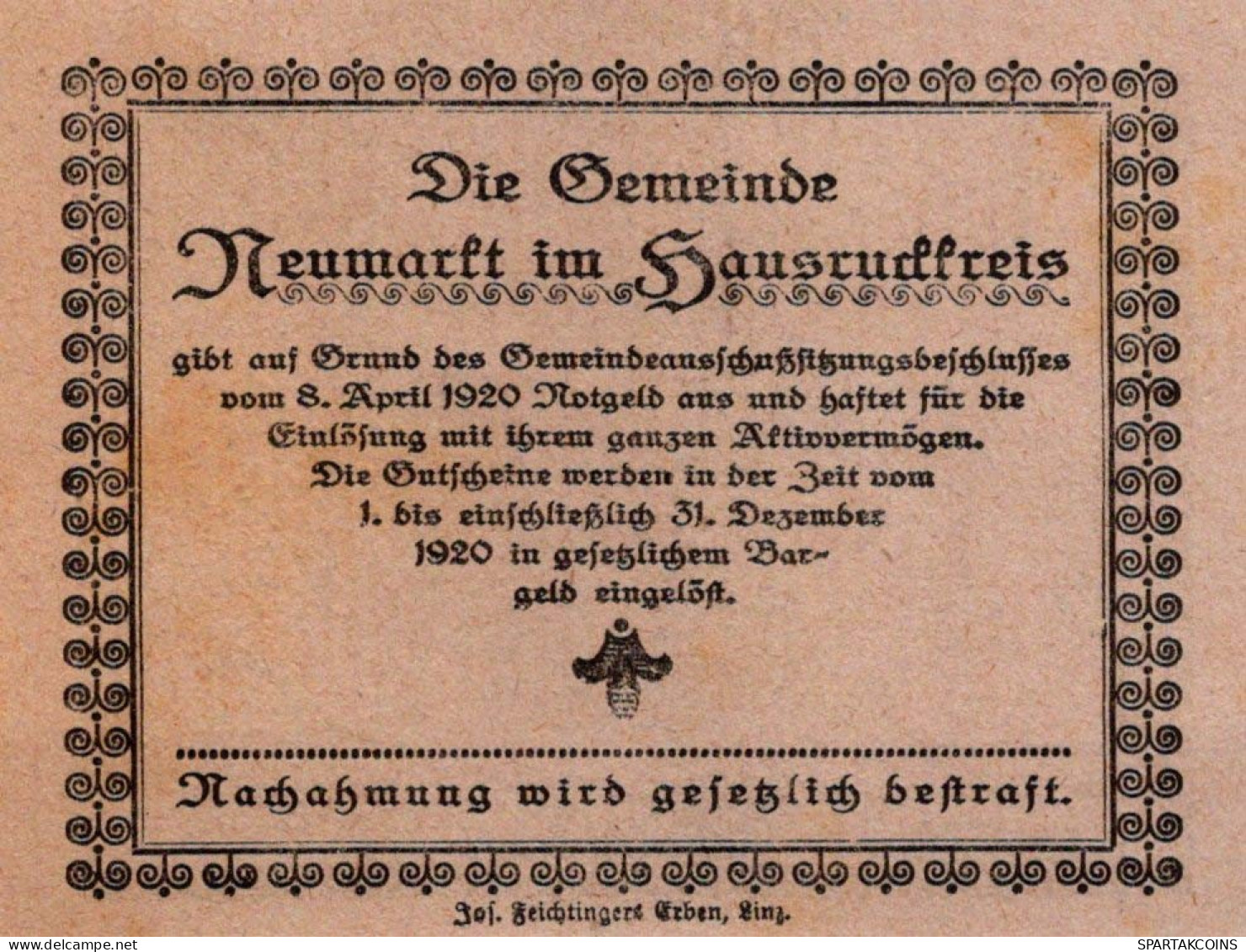 20 HELLER 1920 Stadt NEUMARKT IM HAUSRUCKKREIS Oberösterreich Österreich #PE465 - Lokale Ausgaben