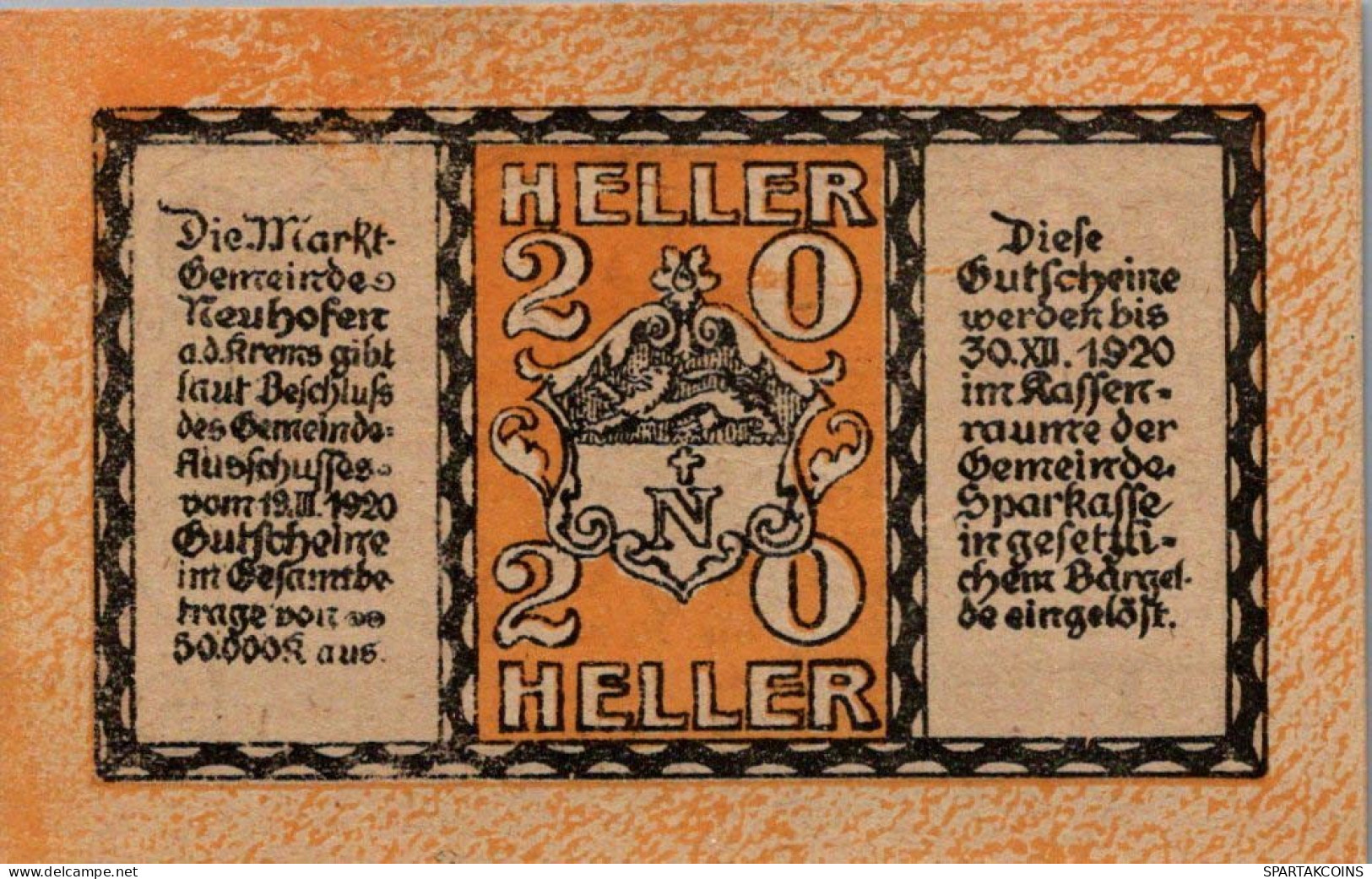 20 HELLER 1920 Stadt NEUHOFEN AN DER KREMS Oberösterreich Österreich UNC Österreich #PH471 - [11] Emissions Locales