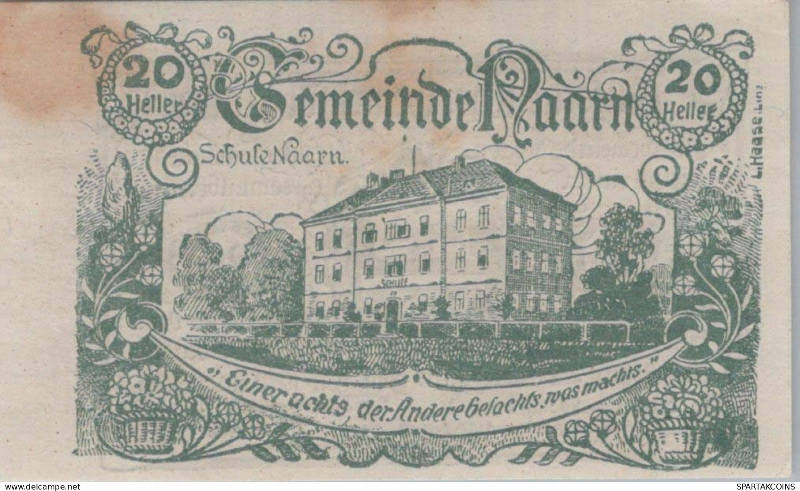 20 HELLER 1920 Stadt NAARN Oberösterreich Österreich Notgeld Banknote #PI396 - [11] Local Banknote Issues