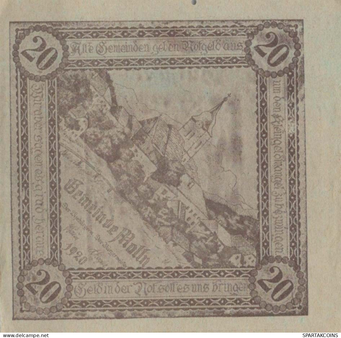 20 HELLER 1920 Stadt MOLLN Oberösterreich Österreich Notgeld Banknote #PD821 - [11] Emissions Locales