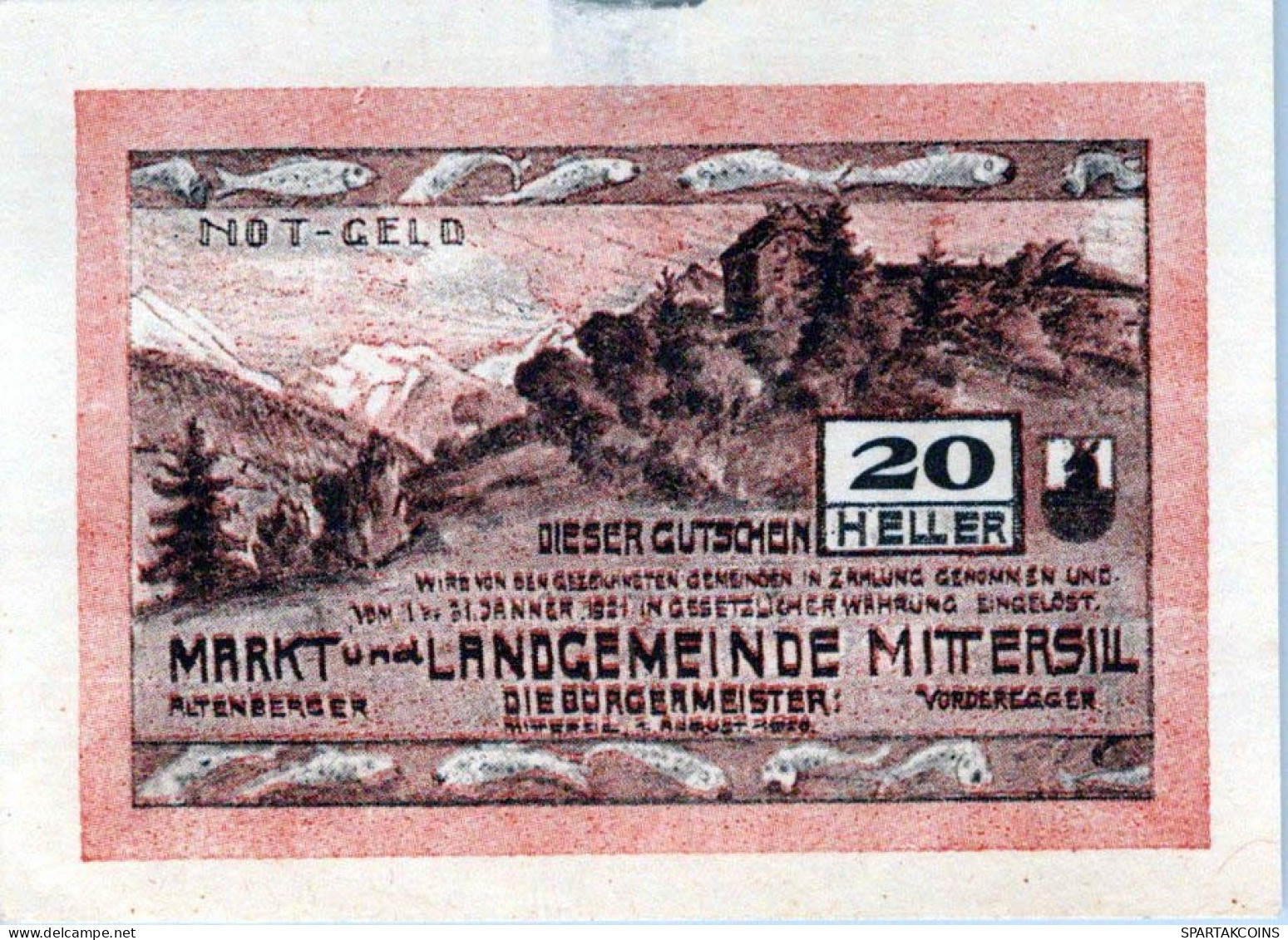 20 HELLER 1920 Stadt MITTERSILL Salzburg Österreich Notgeld Banknote #PI255 - [11] Local Banknote Issues