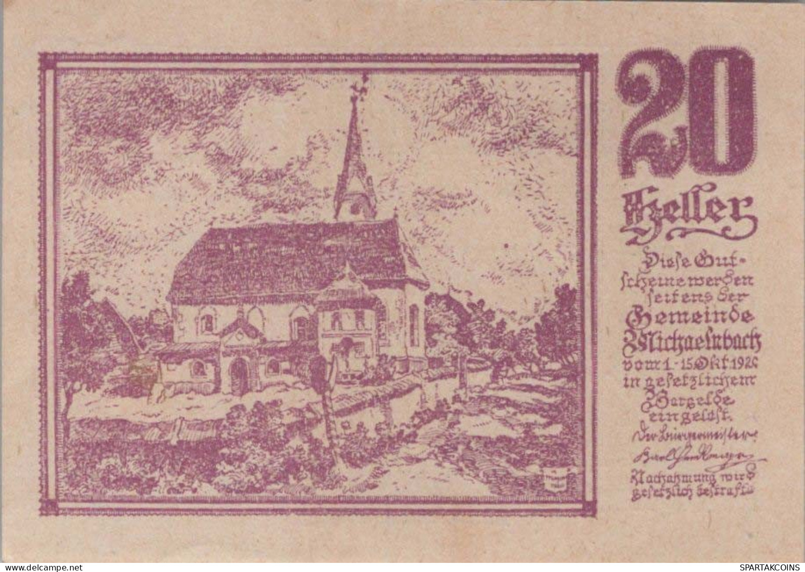 20 HELLER 1920 Stadt MICHAELNBACH Oberösterreich Österreich Notgeld #PD800 - [11] Local Banknote Issues