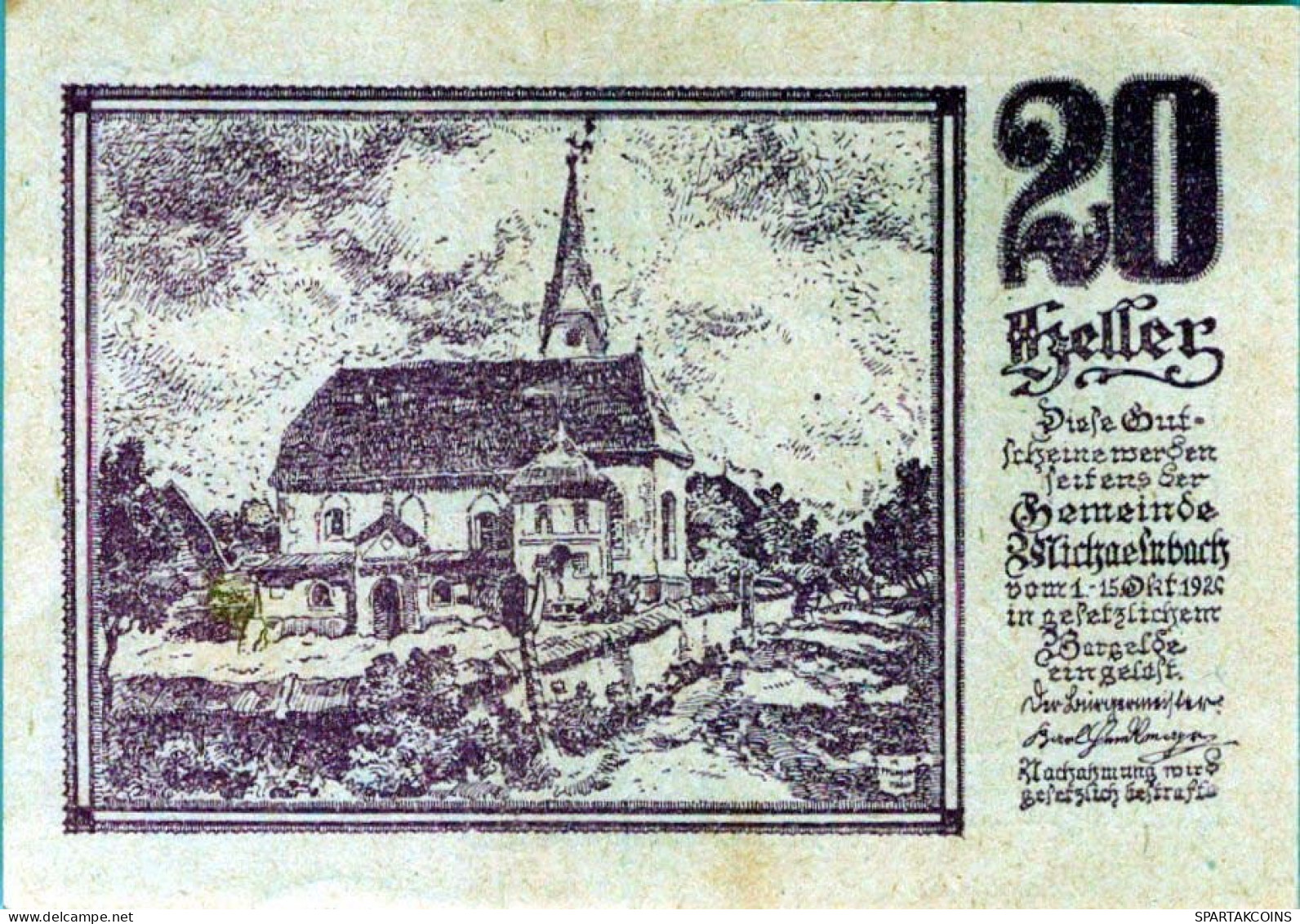 20 HELLER 1920 Stadt MICHAELNBACH Oberösterreich Österreich Notgeld #PD800 - Lokale Ausgaben