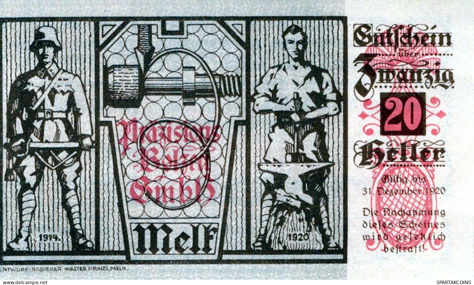 20 HELLER 1920 Stadt MELK Niedrigeren Österreich Notgeld Banknote #PD841 - [11] Local Banknote Issues