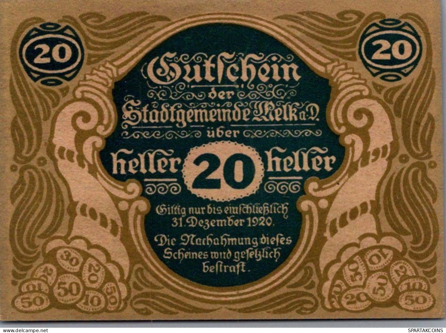20 HELLER 1920 Stadt MELK Niedrigeren Österreich Notgeld Banknote #PD803 - [11] Emissioni Locali