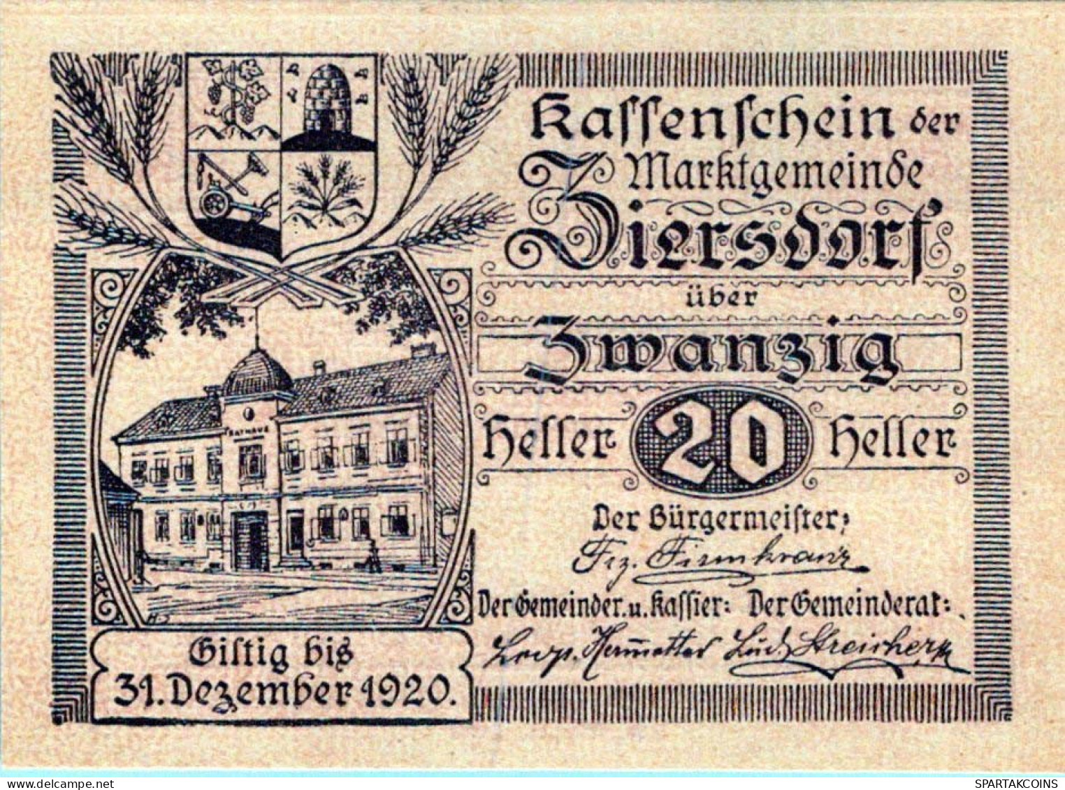 20 HELLER 1920 Stadt ZIERSDORF Niedrigeren Österreich UNC Österreich Notgeld #PH464 - [11] Emissioni Locali