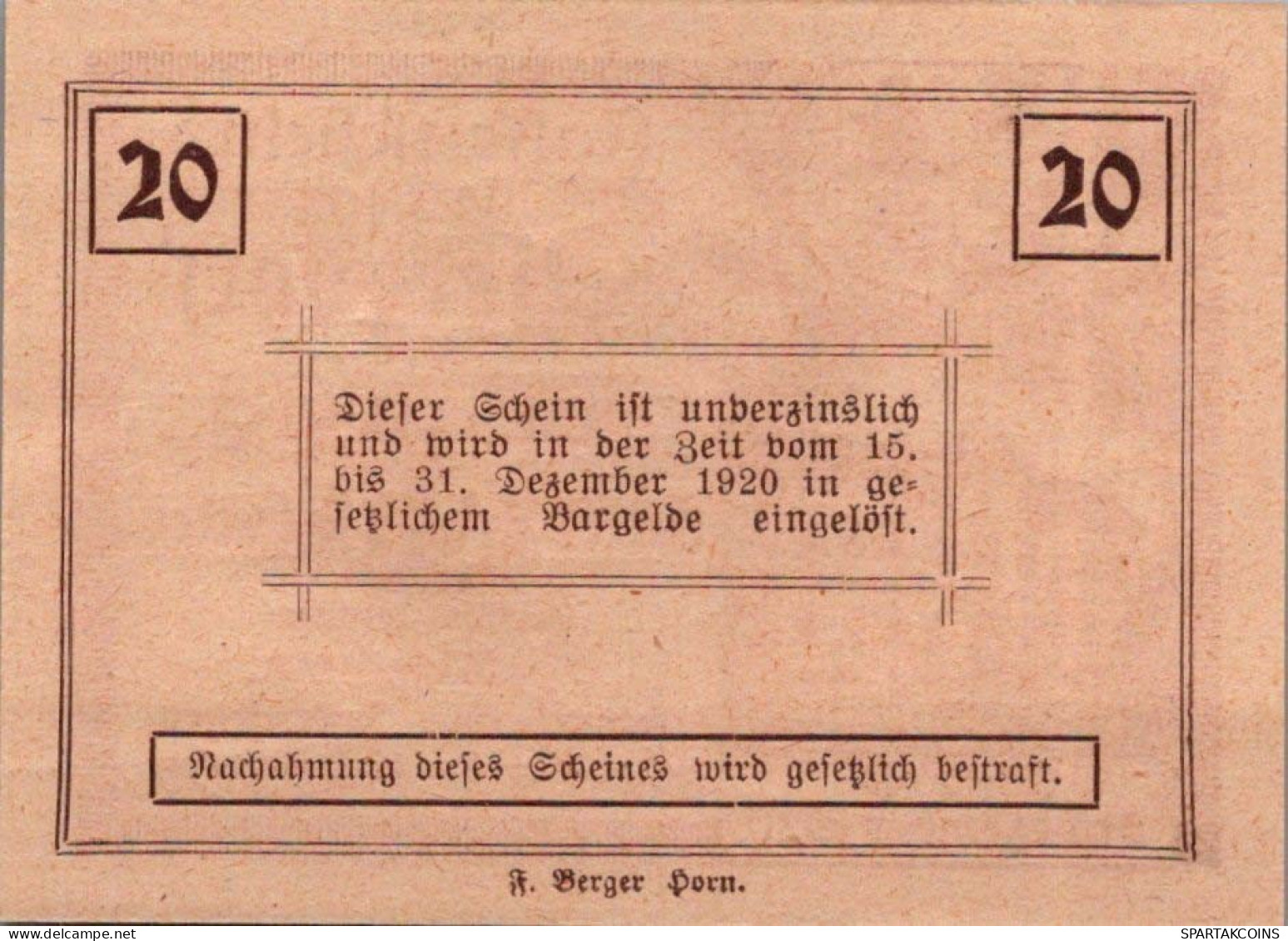 20 HELLER 1920 Stadt ZIERSDORF Niedrigeren Österreich UNC Österreich Notgeld #PH060 - [11] Local Banknote Issues