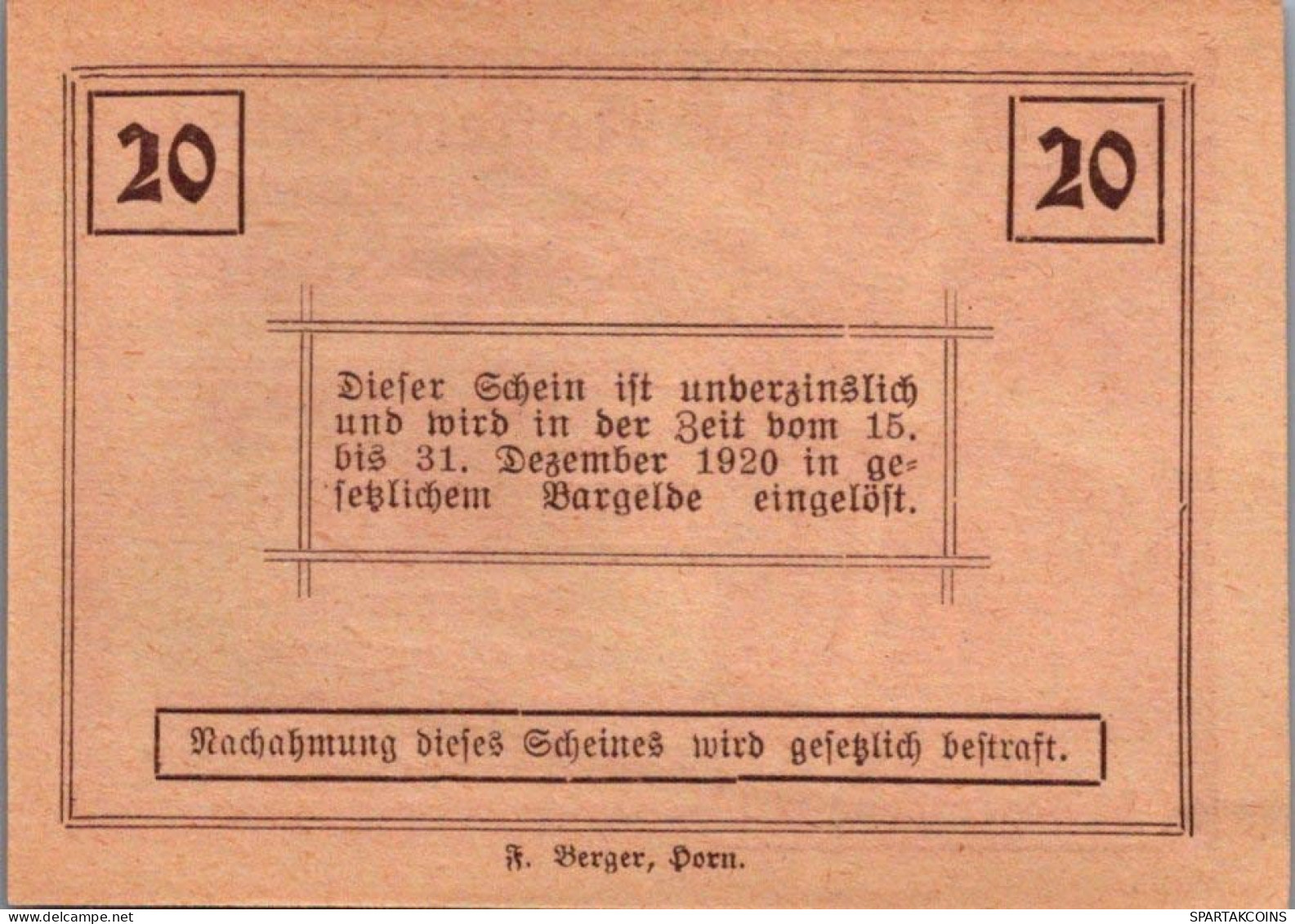 20 HELLER 1920 Stadt ZIERSDORF Niedrigeren Österreich Notgeld Papiergeld Banknote #PG757 - [11] Local Banknote Issues