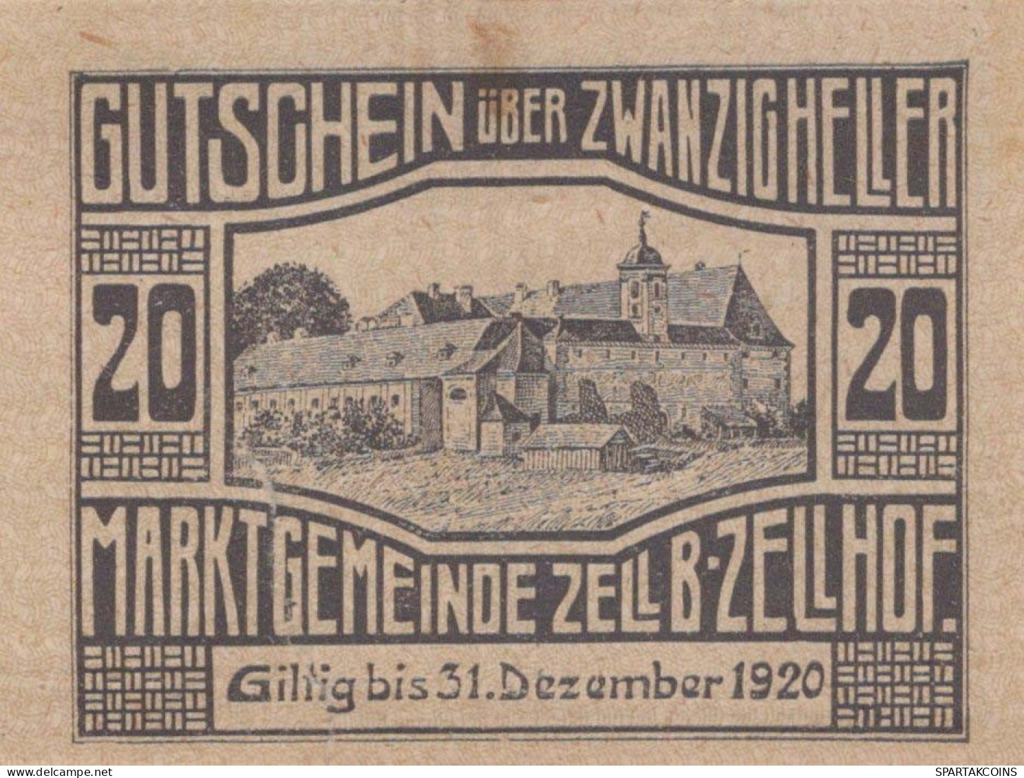 20 HELLER 1920 Stadt ZELL BEI ZELLHOF Oberösterreich Österreich Notgeld #PI382 - Lokale Ausgaben