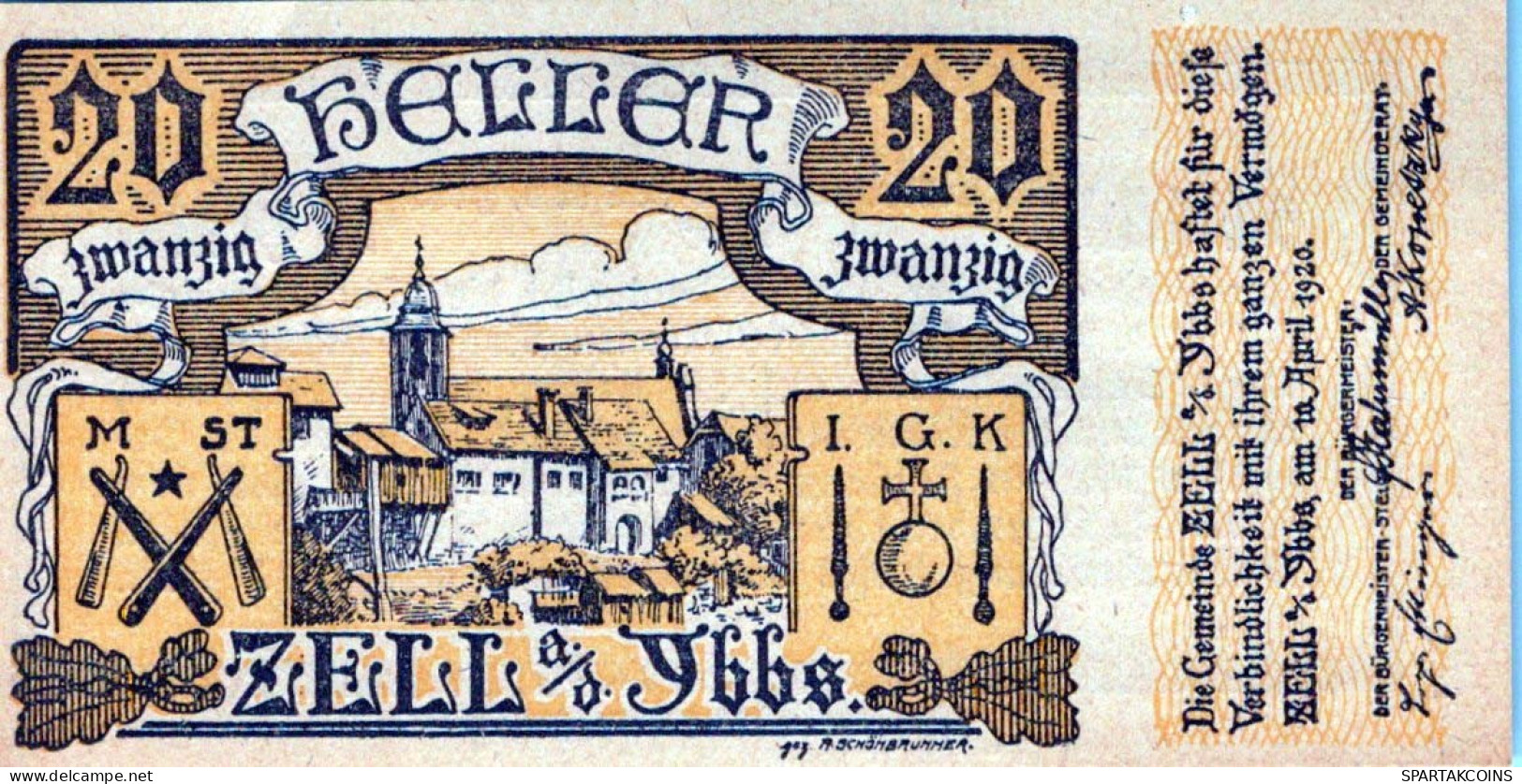 20 HELLER 1920 Stadt ZELL AN DER YBBS Niedrigeren Österreich UNC Österreich #PH063 - [11] Local Banknote Issues