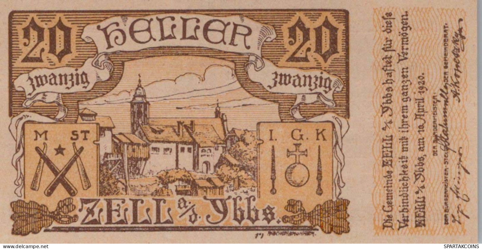 20 HELLER 1920 Stadt ZELL AN DER YBBS Niedrigeren Österreich Notgeld #PJ225 - [11] Local Banknote Issues