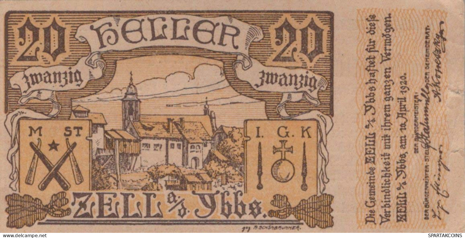 20 HELLER 1920 Stadt ZELL AN DER YBBS Niedrigeren Österreich Notgeld #PE115 - Lokale Ausgaben