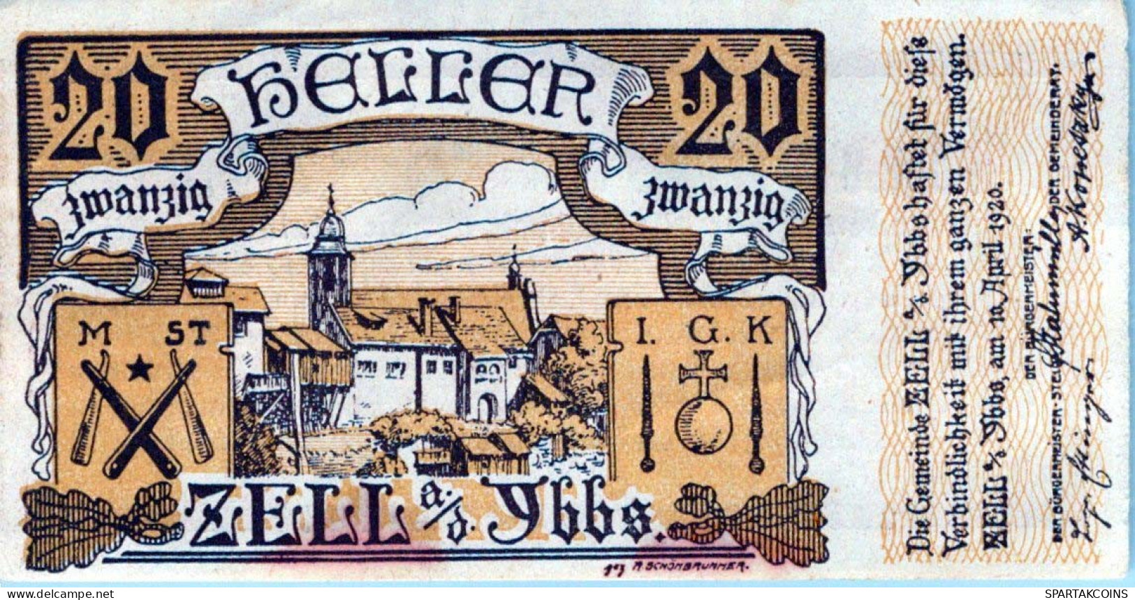 20 HELLER 1920 Stadt ZELL AN DER YBBS Niedrigeren Österreich Notgeld #PE106 - [11] Lokale Uitgaven