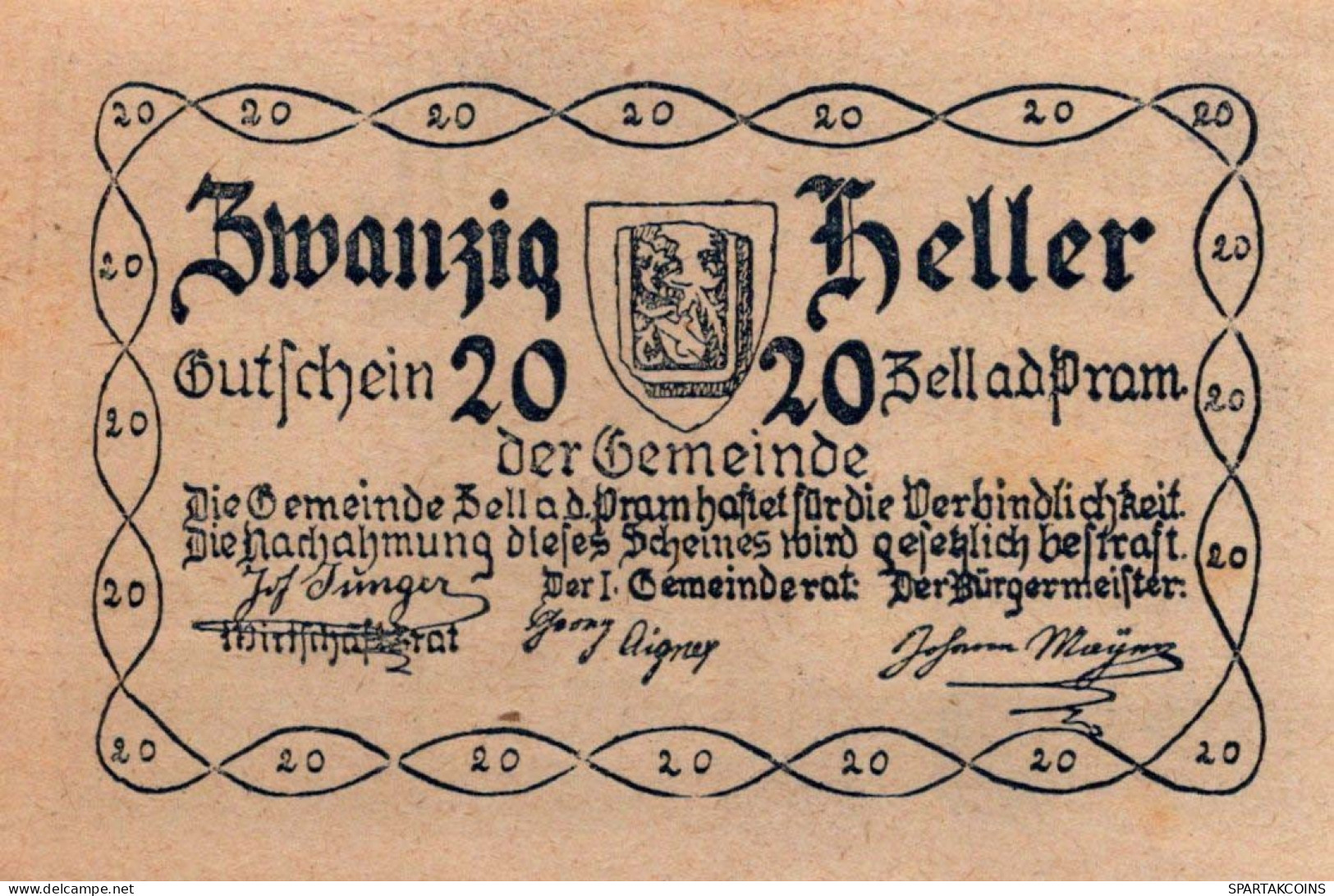 20 HELLER 1920 Stadt ZELL AN DER PRAM Oberösterreich Österreich Notgeld #PE123 - [11] Local Banknote Issues