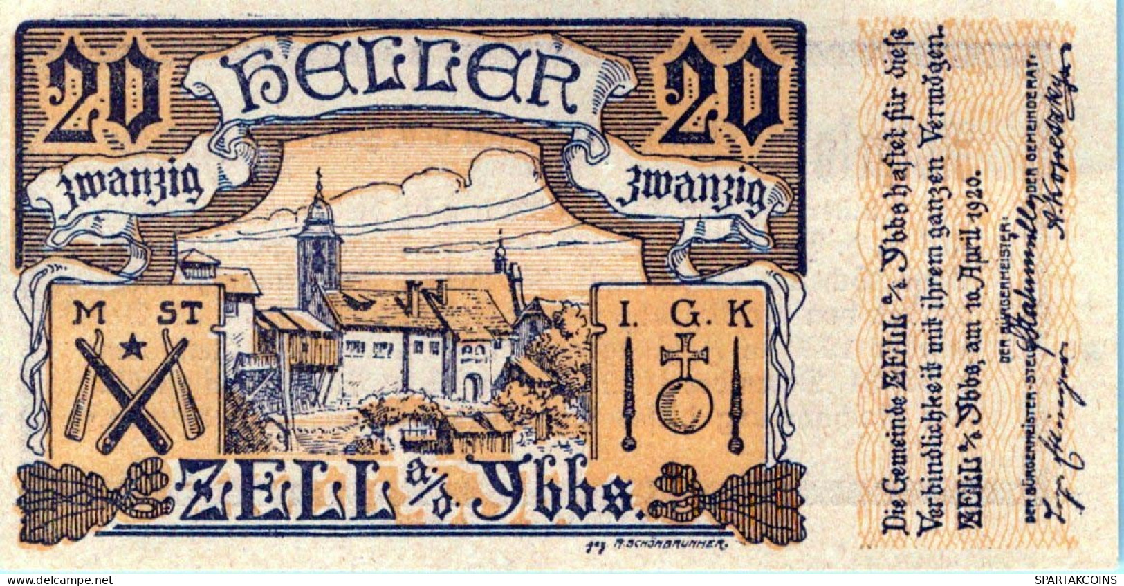 20 HELLER 1920 Stadt ZELL AN DER YBBS Niedrigeren Österreich Notgeld #PE104 - [11] Lokale Uitgaven