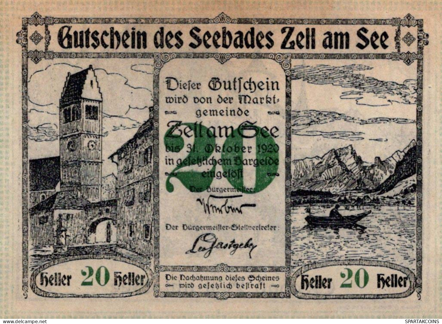 20 HELLER 1920 Stadt ZELL AM SEE Salzburg Österreich Notgeld Banknote #PE113 - Lokale Ausgaben