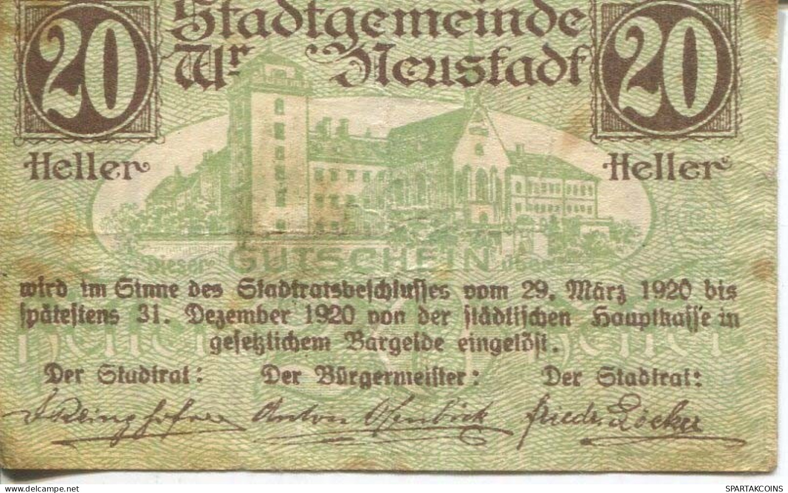 20 HELLER 1920 Stadt WIENER NEUSTADT Niedrigeren Österreich Notgeld Papiergeld Banknote #PL774 - [11] Local Banknote Issues