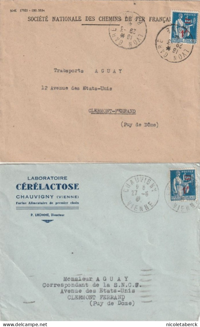 PAIX, N°485 - 2 Enveloppes, Un De La Société Des Chemins De Fer Et L'autre Avec Le 1f Du Timbre  Non Barré - Cartas & Documentos