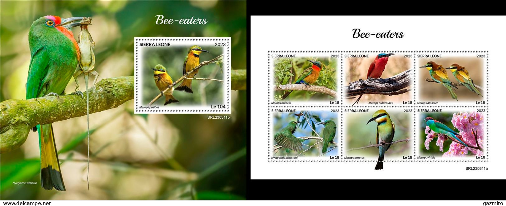 Sierra Leone 2023, Animals, Bee Eaters, 6val In BF +BF - Songbirds & Tree Dwellers