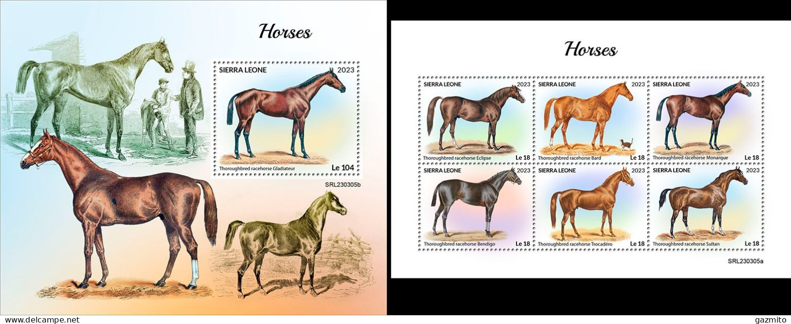 Sierra Leone 2023, Animals, Horses, 6val In BF +BF - Pferde