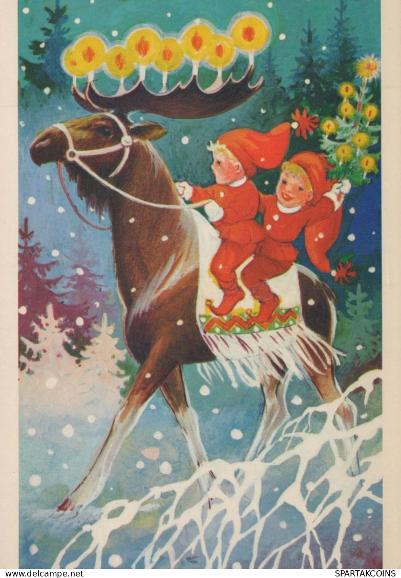 SANTA CLAUS Happy New Year Christmas GNOME HORSE Vintage Postcard CPSM #PAY454.A - Santa Claus
