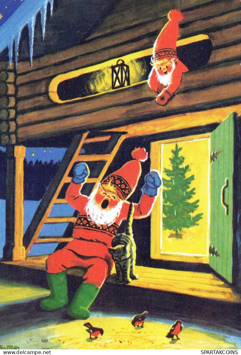 PÈRE NOËL Bonne Année Noël GNOME Vintage Carte Postale CPSM #PAW541.A - Santa Claus