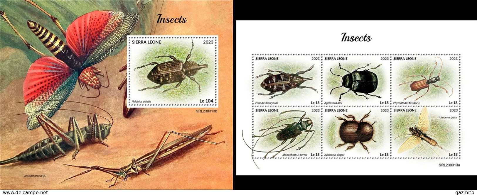 Sierra Leone 2023, Animals, Insects, 6val In BF +BF - Beetles