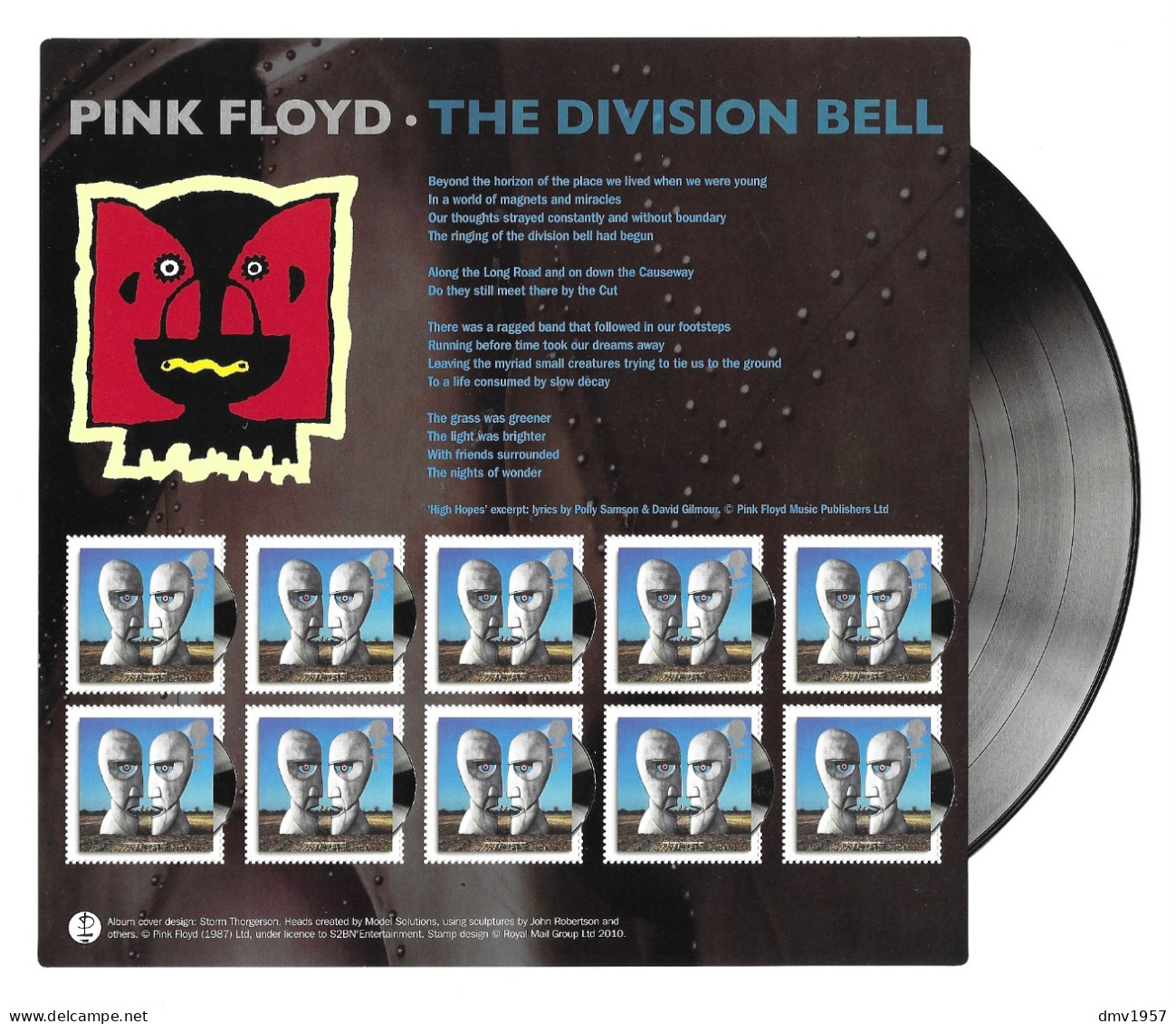 Great Britain 2010 MNH Pink Floyd - The Division Bell Sheetlet - Timbres Personnalisés