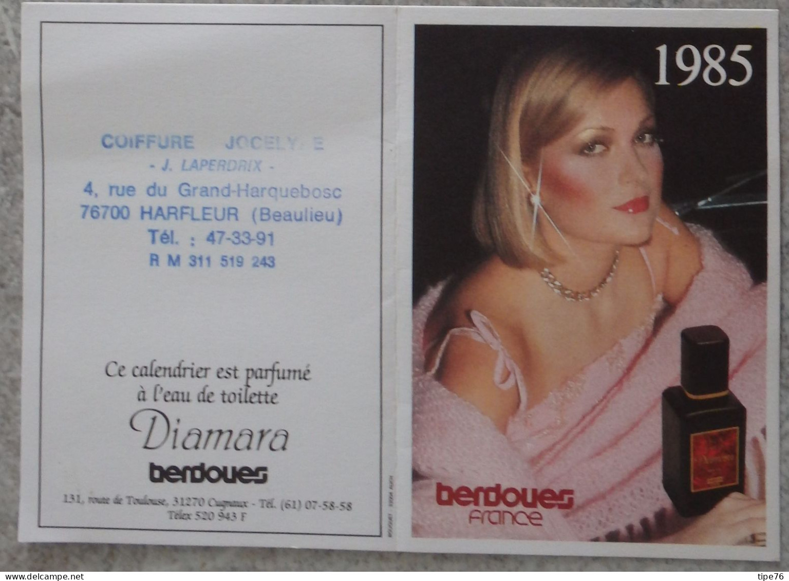 Petit Calendrier De Poche Parfumé 1985 Coiffeur Coiffure Berdoues Diamara Femme - Harfleur Seine Maritime - Klein Formaat: 1981-90