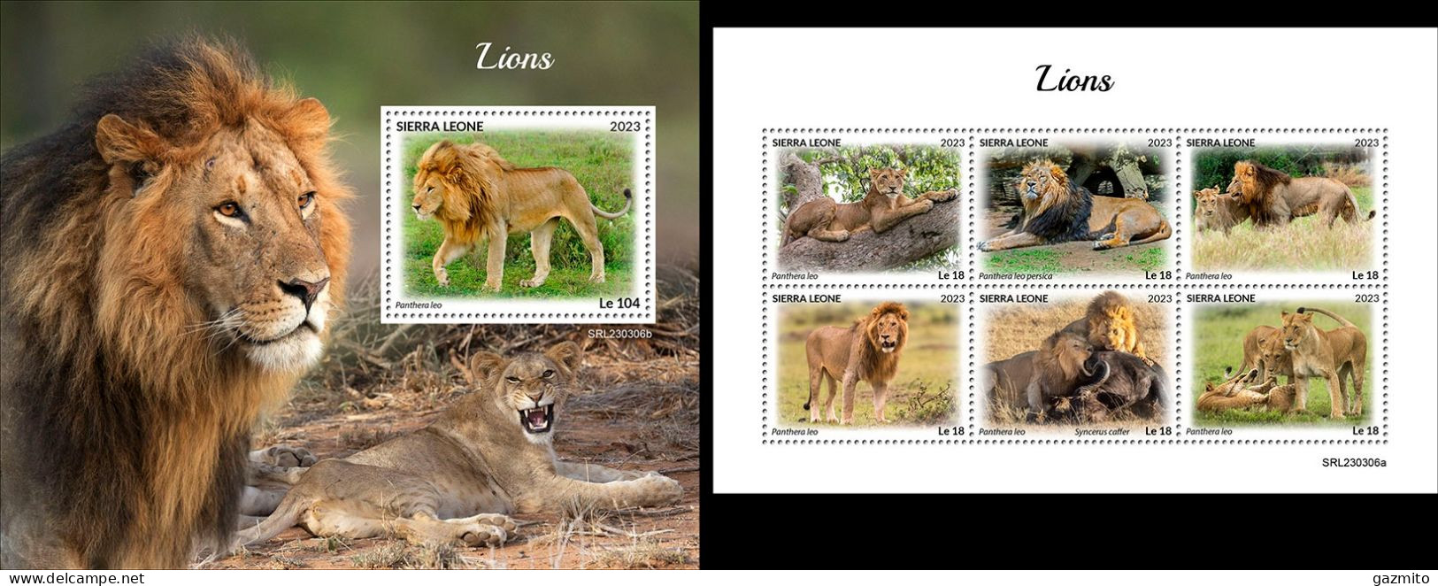 Sierra Leone 2023, Animals, Lions, 6val In BF +BF - Felinos