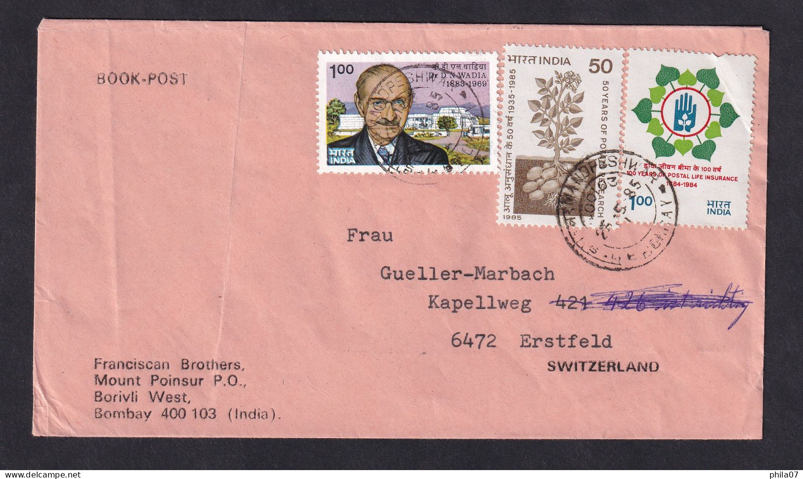 INDIA - Book Post, Envelope Sent From India To Switzerland, Nice Franking / 2 Scans - Andere & Zonder Classificatie