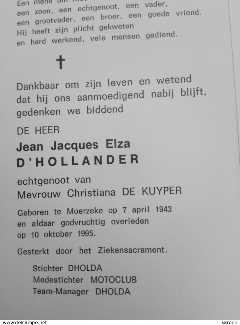 Doodsprentje Jean Jacques Elza D'Hollander / Moerzeke 7/4/1943 - 10/10/1995 ( Christiana De Kuyper ) - Religion &  Esoterik