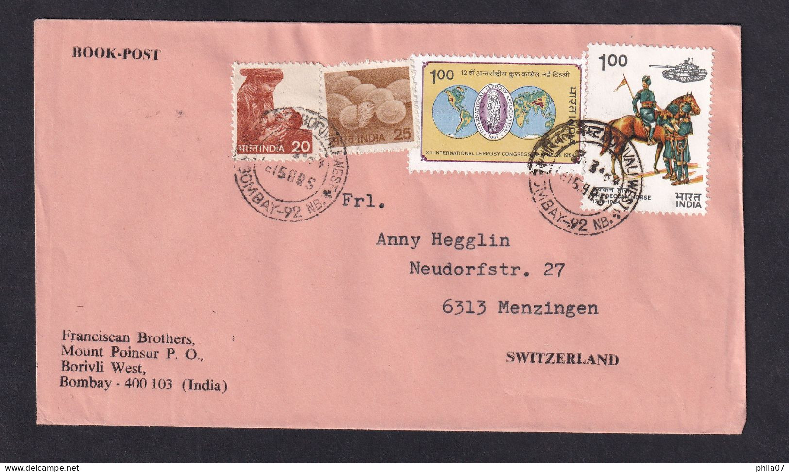 INDIA - Book Post, Envelope Sent From India To Switzerland, Nice Franking / 2 Scans - Sonstige & Ohne Zuordnung